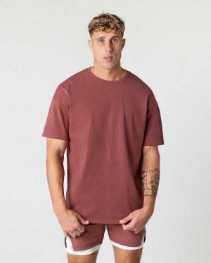 Red Men's Alphalete Heavy Cotton Core Short Sleeve Shirts | UAE-932715