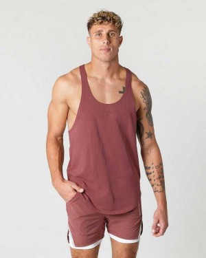 Red Men's Alphalete Heavy Cotton Core Stringer Tanks | UAE-703921