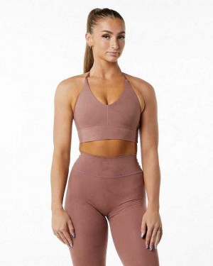 Red Women's Alphalete Alphalux Wonder Sports Bra | UAE-395206