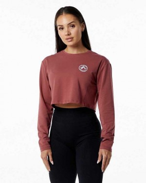 Red Women's Alphalete Dynasty LS Crop Long Sleeve Shirts | UAE-724091