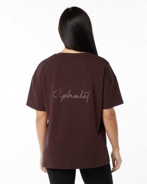 Red Women's Alphalete Signature Oversized Short Sleeve Shirts | UAE-156879