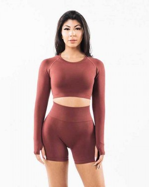 Red Women's Alphalete Stratus LS Crop Long Sleeve Shirts | UAE-107962