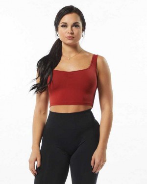 Red Women's Alphalete Ultrasoft Square Neck Tanks | UAE-718526