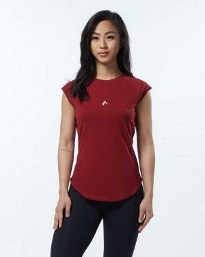 Red Women's Alphalete Velocity Short Sleeve Shirts | UAE-245760