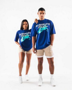 Royal Blue Unisex Alphalete AA Beach Short Sleeve Shirts | UAE-046819