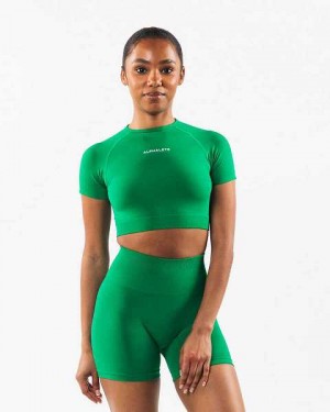 Turquoise Green Women's Alphalete Amplify SS Crop Short Sleeve Shirts | UAE-285174