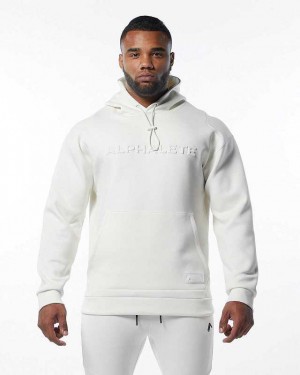 White Men's Alphalete ELMTS Hoodie | UAE-937845