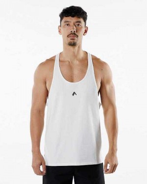 White Men's Alphalete Emblem Stringer Tanks | UAE-693721