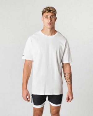 White Men's Alphalete Heavy Cotton Core Short Sleeve Shirts | UAE-103549