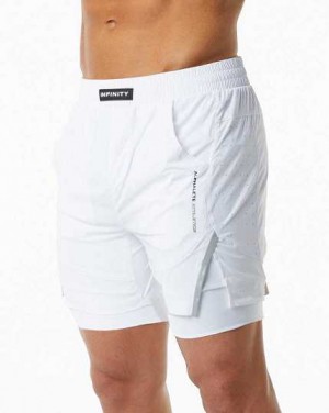 White Men's Alphalete Infinity Speed 5.5" Shorts | UAE-068574