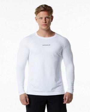 White Men's Alphalete Ozone LS Long Sleeve Shirts | UAE-630157