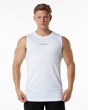 White Men's Alphalete Ozone Tanks | UAE-932765