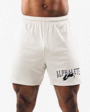 White Men's Alphalete Wolf Head Mesh 6" Shorts | UAE-486901