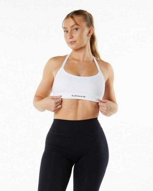 White Women's Alphalete Alphalux Tri Sports Bra | UAE-825417