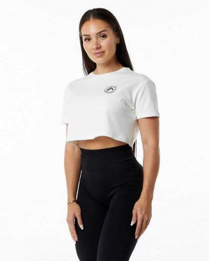 White Women's Alphalete Dynasty Crop Short Sleeve Shirts | UAE-124936