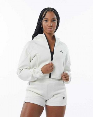 White Women's Alphalete ELMTS Full-Zip Crop Jackets | UAE-817654