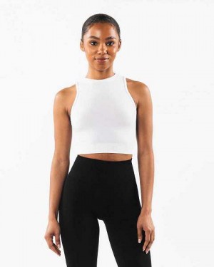 White Women's Alphalete Stratus Crop Tanks | UAE-907625