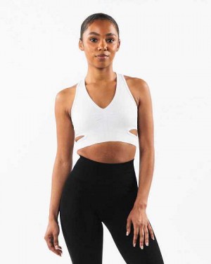 White Women's Alphalete Stratus Sports Bra | UAE-718402