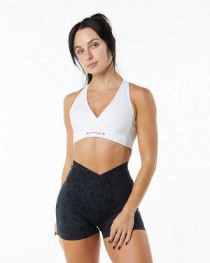 White Women's Alphalete Surface Wrap Sports Bra | UAE-974538