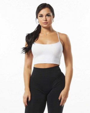 White Women's Alphalete Ultrasoft Camisole Tanks | UAE-876205