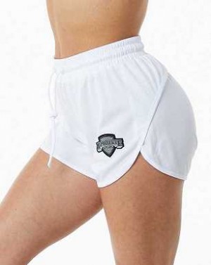 White Women's Alphalete Varsity 3.25" Shorts | UAE-431986