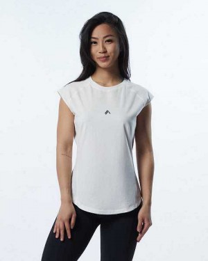 White Women's Alphalete Velocity Short Sleeve Shirts | UAE-413098