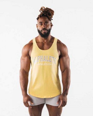 Yellow Men's Alphalete Paisley Print Raw Cut Tanks | UAE-901438