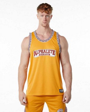 Yellow Men's Alphalete Varsity Basketball Tanks | UAE-478619