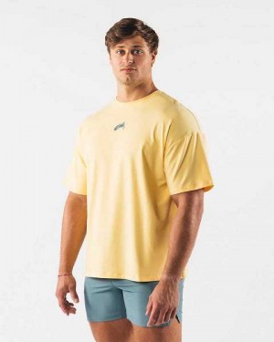 Yellow Men's Alphalete Wolf Head Paisley Print Short Sleeve Shirts | UAE-985263