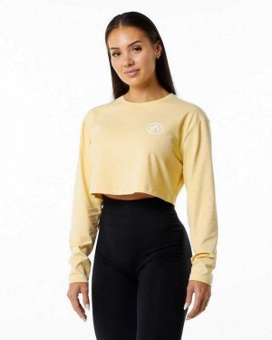 Yellow Women's Alphalete Dynasty LS Crop Long Sleeve Shirts | UAE-079164