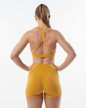 Yellow Women's Alphalete Pulse Kinetic Sports Bra | UAE-657240