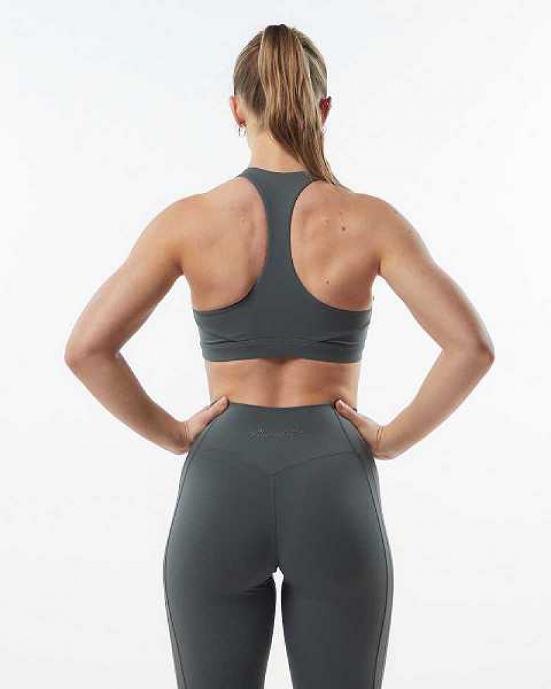 Beige Grey Women's Alphalete Pulse Balance Sports Bra | UAE-187953