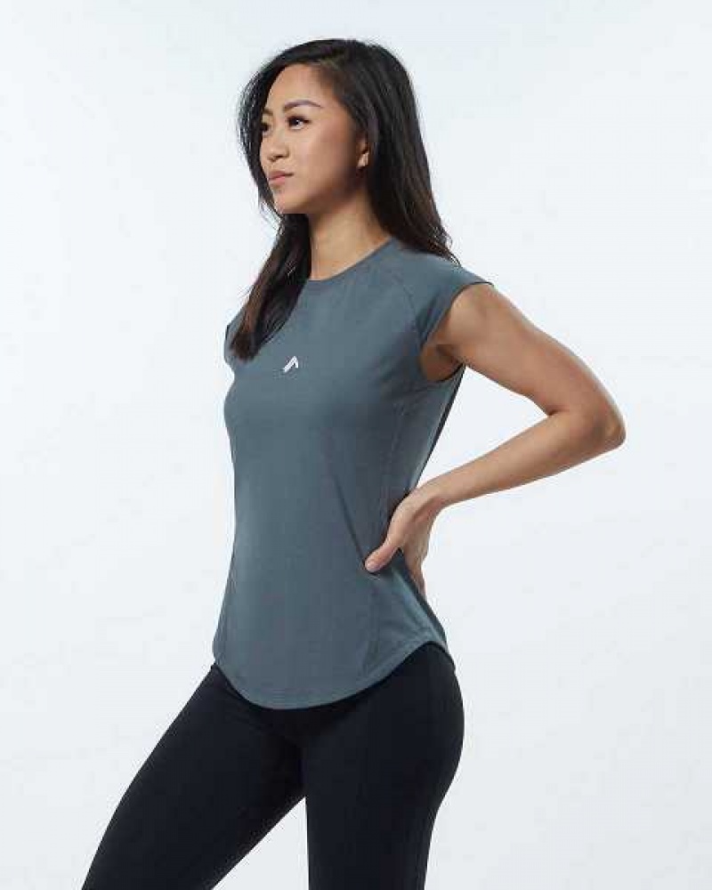 Beige Grey Women's Alphalete Velocity Short Sleeve Shirts | UAE-756938