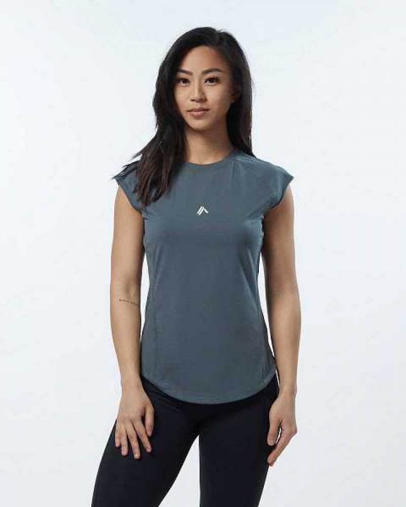 Beige Grey Women\'s Alphalete Velocity Short Sleeve Shirts | UAE-756938