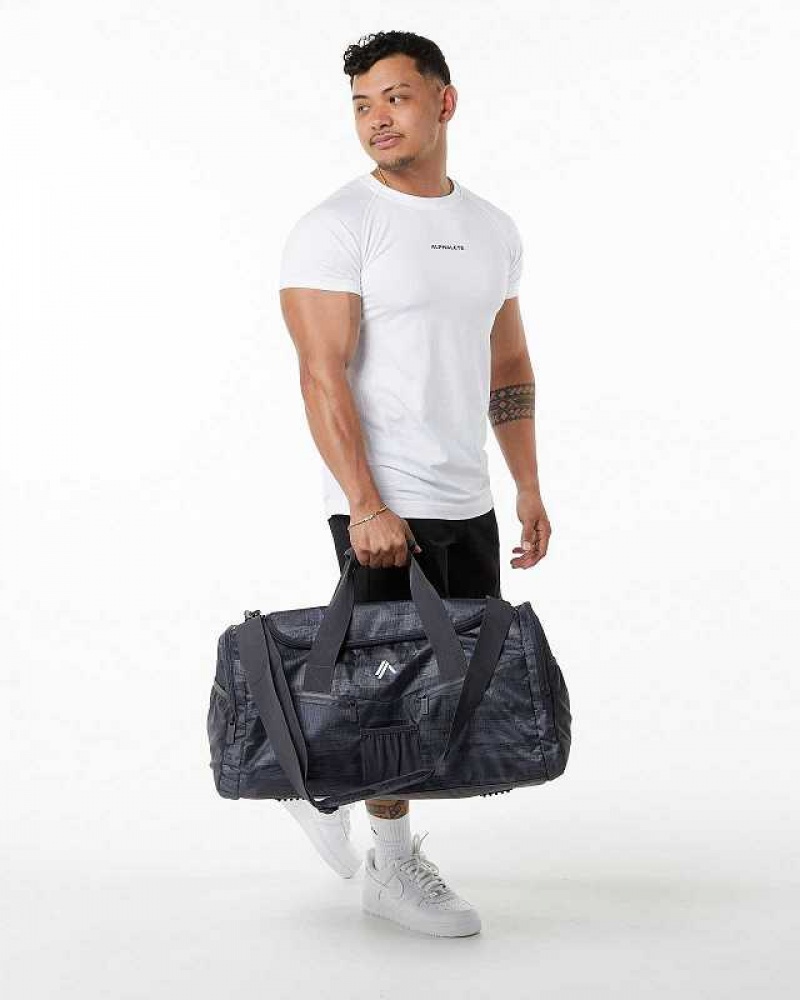 Black Camo Unisex Alphalete Essential Duffel Bag | UAE-265809