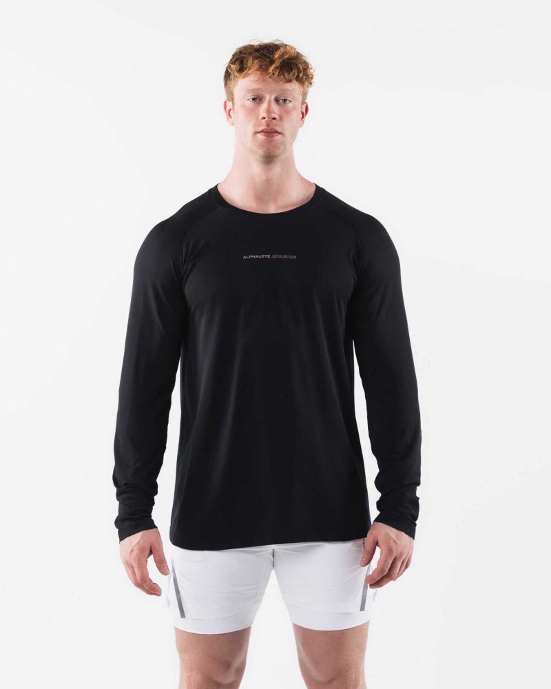 Black Men\'s Alphalete AA Airtech LS Long Sleeve Shirts | UAE-758124