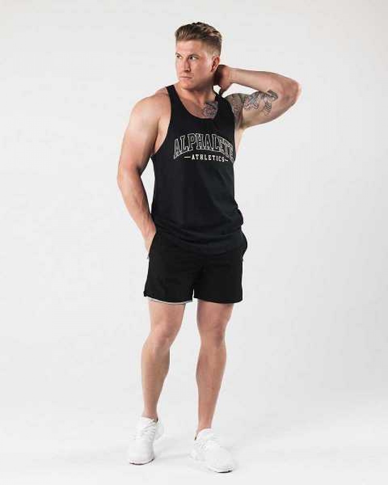 Black Men's Alphalete AA Raw Cut Tanks | UAE-185497