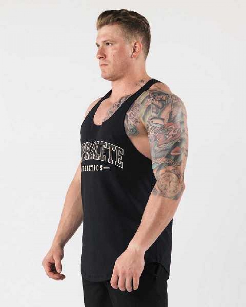 Black Men's Alphalete AA Raw Cut Tanks | UAE-185497