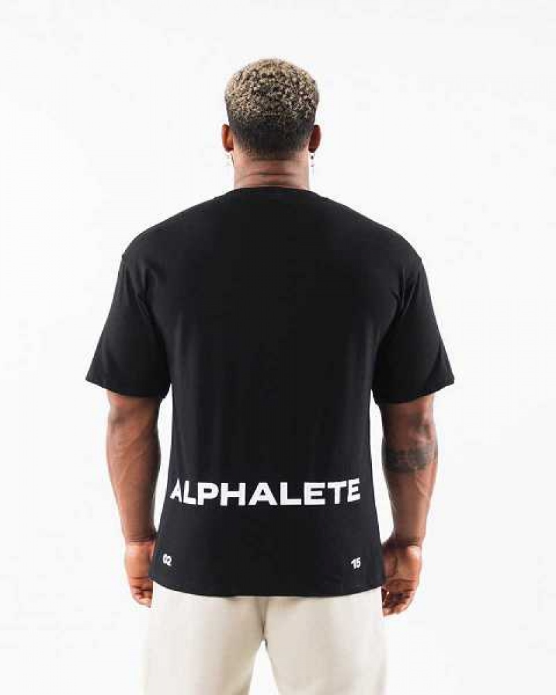 Black Men's Alphalete Brushed Crest Short Sleeve Shirts | UAE-801753