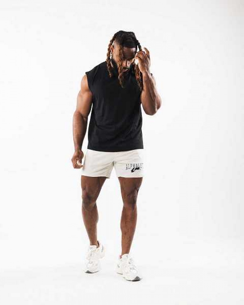 Black Men's Alphalete Brushed Wolf Head Muscle Tanks | UAE-894613