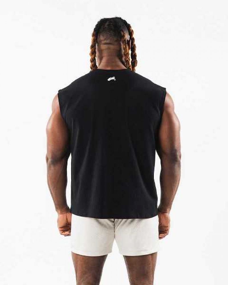 Black Men's Alphalete Brushed Wolf Head Muscle Tanks | UAE-894613