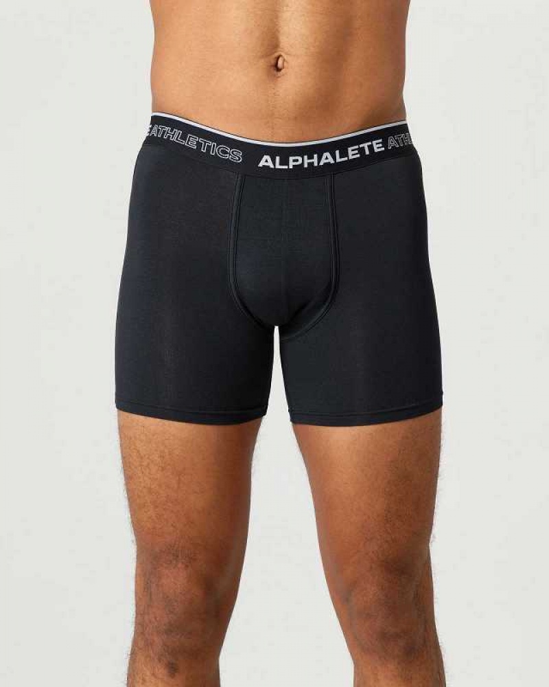 Black Men's Alphalete Classic Boxer Brief 3pk Underwear | UAE-384520