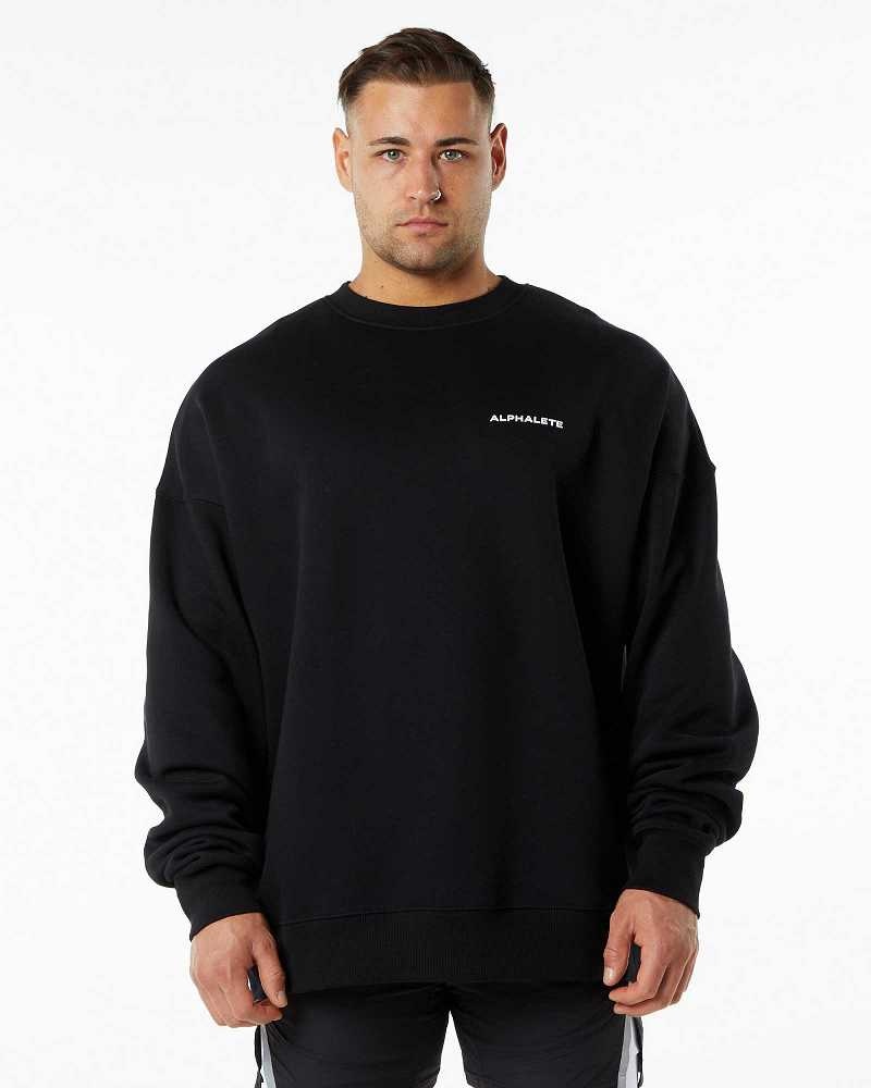 Black Men's Alphalete Classic Crew Sweater | UAE-532801