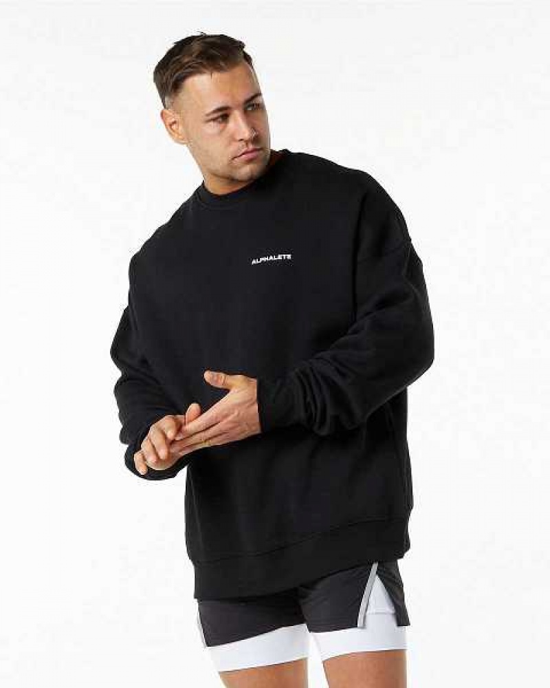 Black Men\'s Alphalete Classic Crew Sweater | UAE-532801