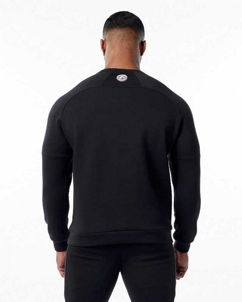 Black Men's Alphalete ELMTS Crewneck Sweater | UAE-691427