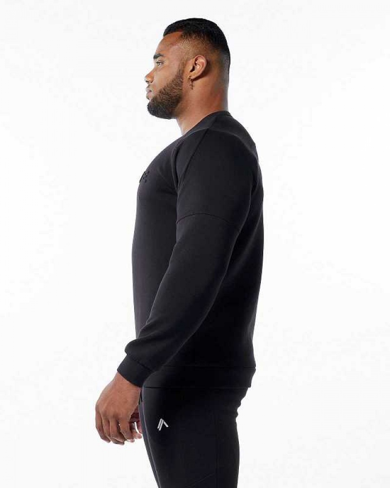 Black Men's Alphalete ELMTS Crewneck Sweater | UAE-691427