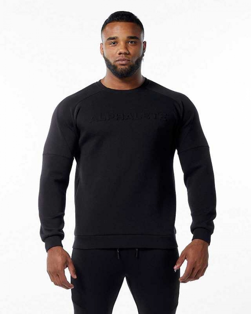 Black Men\'s Alphalete ELMTS Crewneck Sweater | UAE-691427