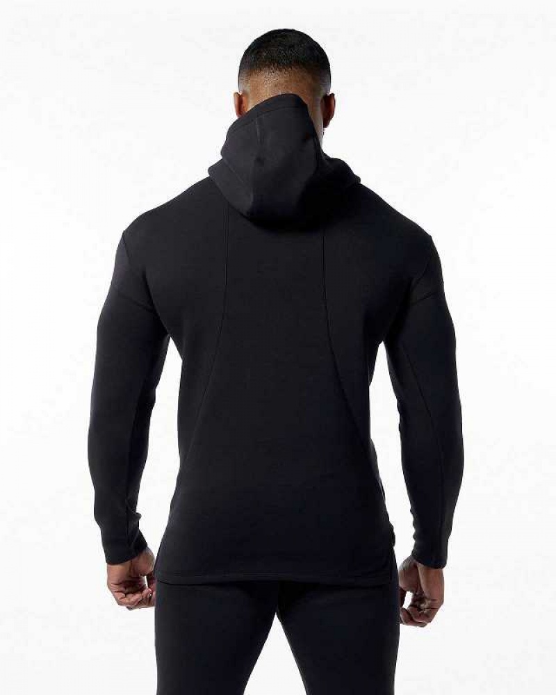 Black Men's Alphalete ELMTS Fitted Hoodie | UAE-679584