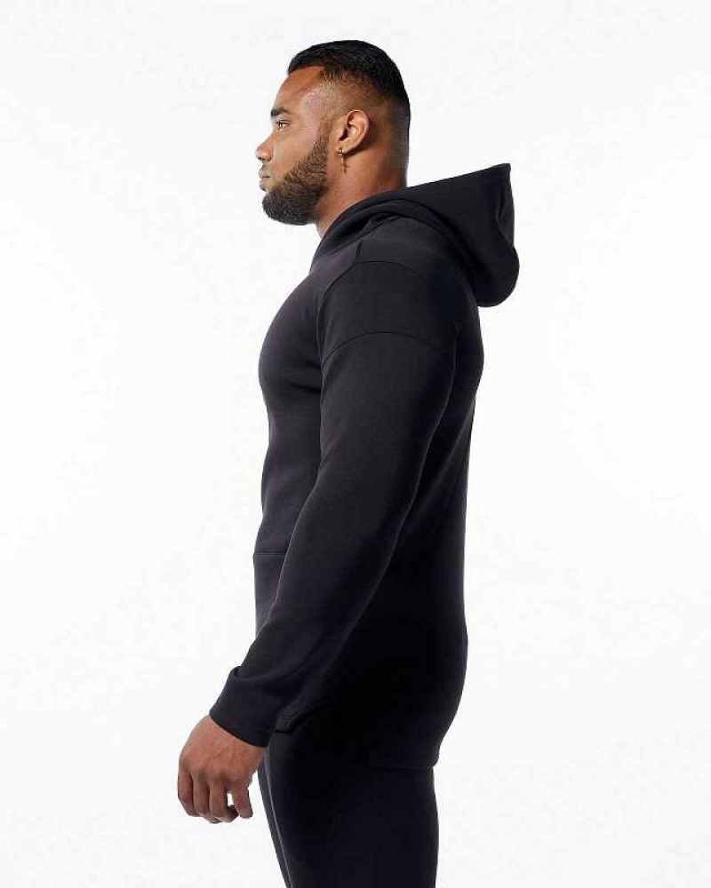 Black Men's Alphalete ELMTS Fitted Hoodie | UAE-679584