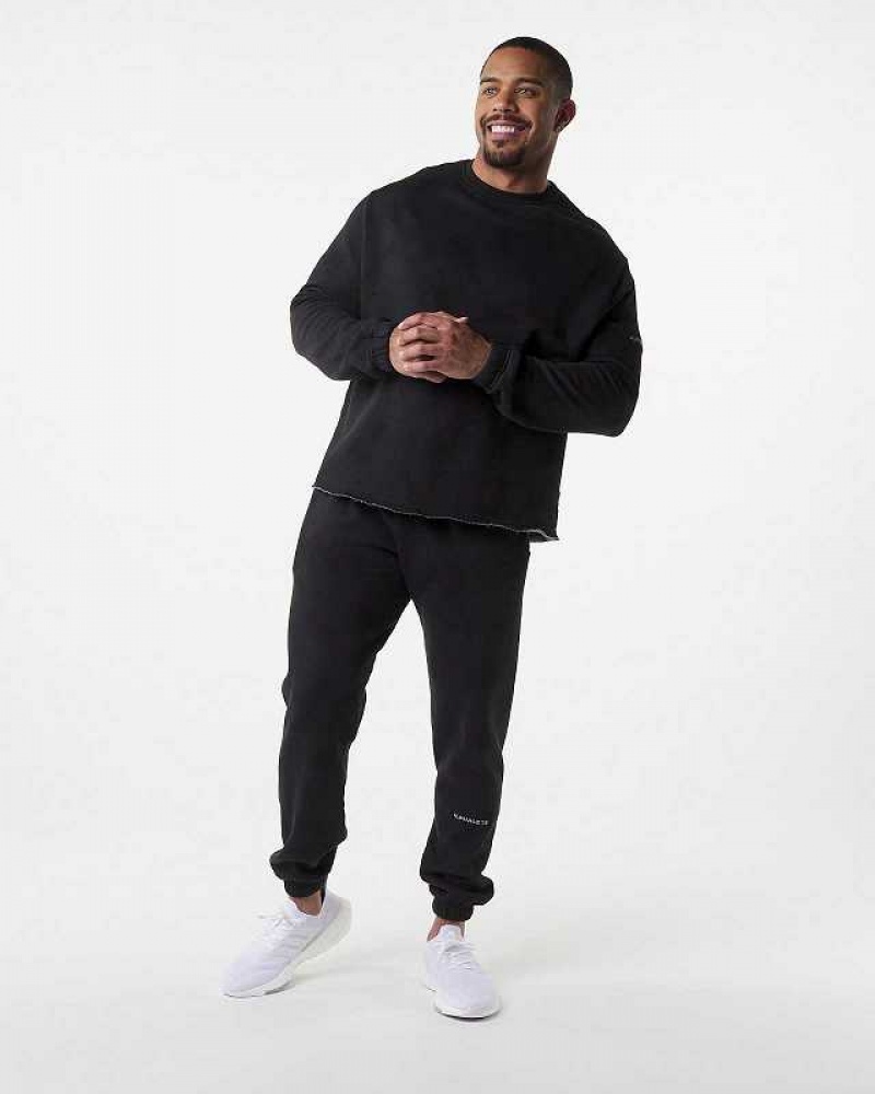 Black Men's Alphalete HCTS Drop Shoulder Sweater | UAE-607432